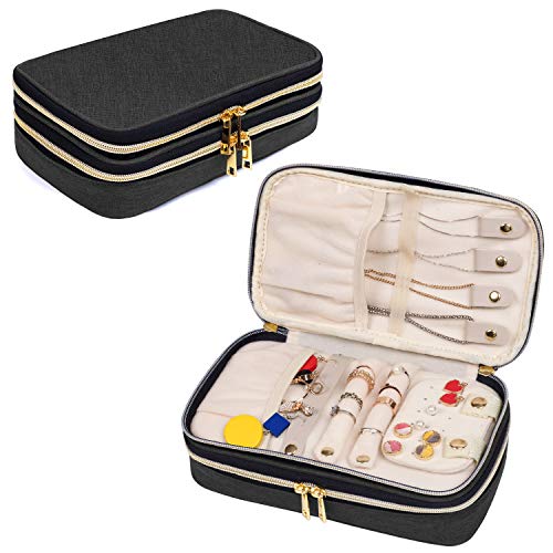 Teamoy black travel jewelry case organizer with multiple compartments, designed for women’s jewelry storage and travel protection.