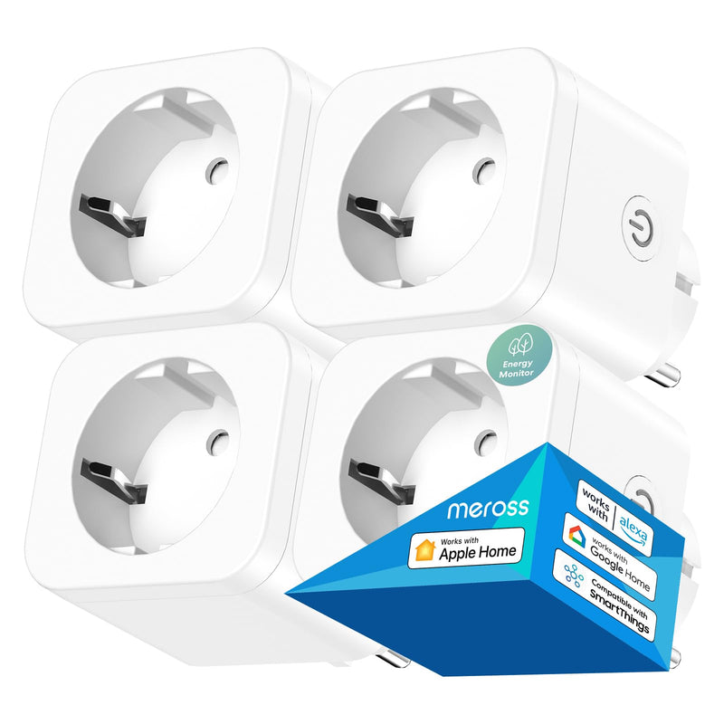 Meross Smart WLAN Socket with Current Measurement and Timer, Pack of 4 | WiFi socket with app remote control and voice control, compatible with Apple HomeKit, Alexa, Google Home, SmartThings, 16A