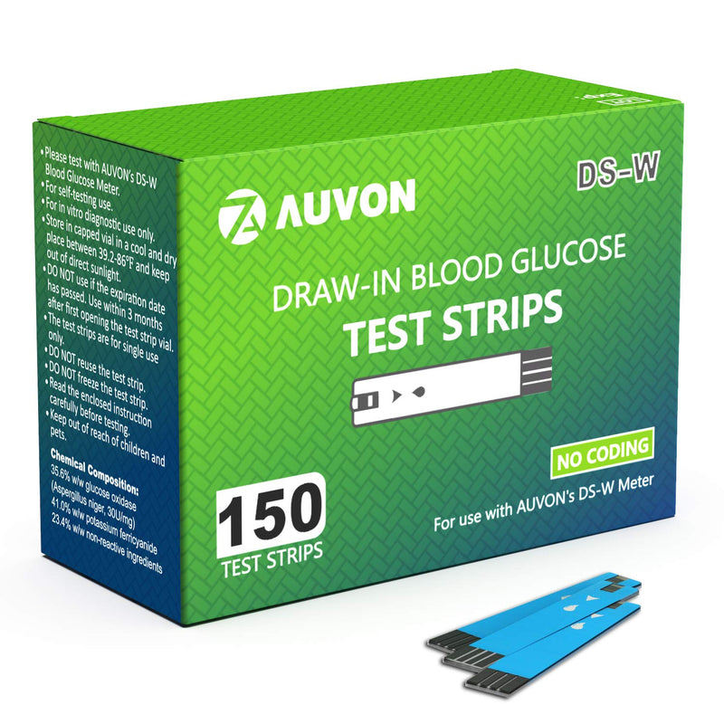 [Australia - AusPower] - AUVON I-QARE DS-W Draw-in Blood Glucose Test Strips for use with AUVON DS-W Diabetes Sugar Testing Meter (No Coding Required, 150 Count) 1 Count (Pack of 150) 