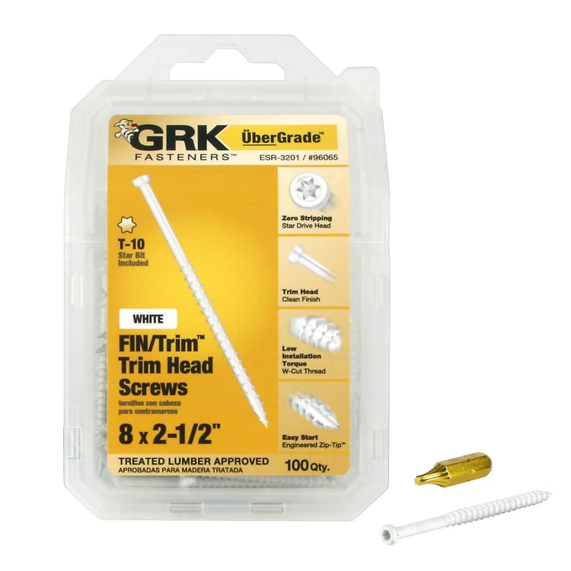 [Australia - AusPower] - GRK Fasteners 96065 White FIN/Trim #8 x 2-1/2" Screws 100CT 