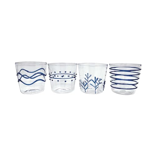 MARIPOSA APPLIQUE BLUE SUITE OF DOUBLE OLD-FASHIONED GLASSES | BLUE | APPLIQUE | BARWARE | DRINKWARE | GLASS | HANDMADE IN CHINA
