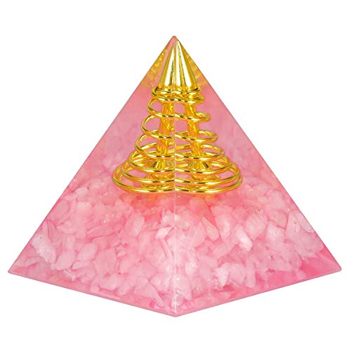 Rockcloud Rose Quartz Healing Crystal Gold Wire Orgone Pyramid Stone Pink Gold Wire + Rose Quartz Crystal Stone