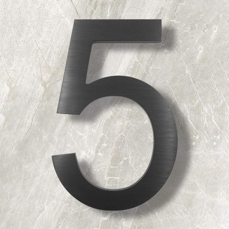 Cobata 10 Inch House Numbers- Modern Floating Street Home Address Number-Large Contemporary Aluminum Brushed Finish Number, Black (Number 5) Number 5