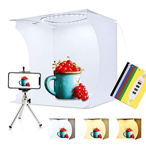 PULUZ 30cm Ring Light Photo Studio Light Box, Adjustable Portable Photography Shooting Light Tent Kit with White/Warm/Soft Lighting 128pcs LED Lights + 6 Backdrops for Product Display 12*12 Inch - A