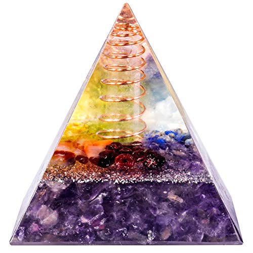 mookaitedecor Amethyst Crystal Stone Pyramid Ornament for Home Purple Amethyst/Copper Wire Rock Quartz