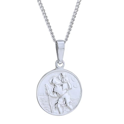 Vanbelle Sterling Silver - Rhodium Plated with 925 Stamp - Saint Christopher Medal Pendant Necklace - Elegant Handcrafted Necklace for Men & Women - 18" Long + 2" Extender