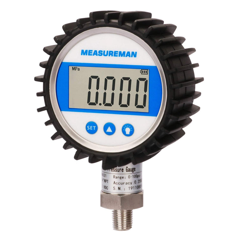 [Australia - AusPower] - MEASUREMAN 3-1/8" Dial Size, Digital Pressure Gauge, 0-3000psi/bar/Mpa, 1/4" NPT Lower Mount, 0.25% Accuracy 