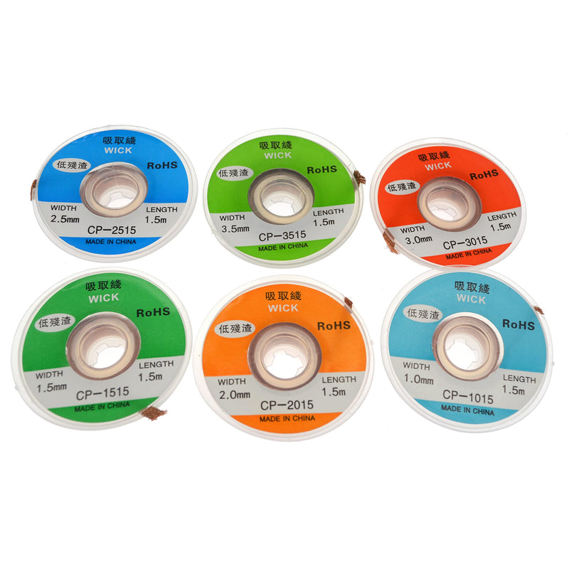 6 Desoldering Braids Desoldering Wire Soldering Wick Soldering Braid Wire Solder Wick Remover for Soldering Iron Station (1.0/1.5/2.0/2.5/3.0/3.5 mm)