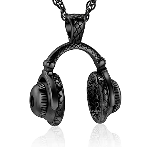 shajwo Microphone Cremation Jewelry for Ashes, Headset Urn Necklaces for Women Men Keepsake Memorial Pendant Headset-Black