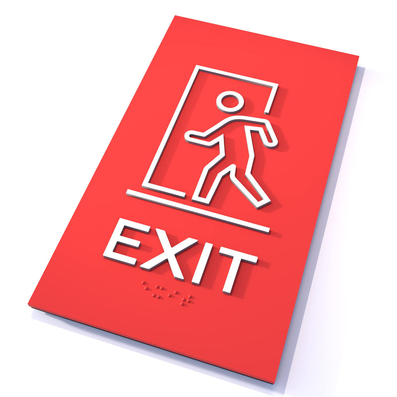 [Australia - AusPower] - Premium Exit Sign - Emergency Exit Sign - ADA Compliant - Modern Design Sign with Grade 2 Braille for Emergency Door with 3M Double-Sided Tape Exit (Red Satin) 