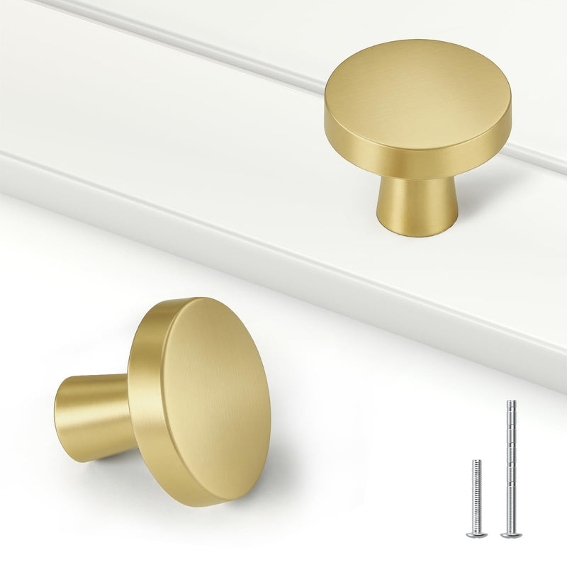Goldenwarm 10pcs Gold Cabinet Knobs for Dresser Drawers Kitchen Hardware Handles Brushed Brass Modern Round Knob,Zinc Alloy 10 Pack Brushed Gold