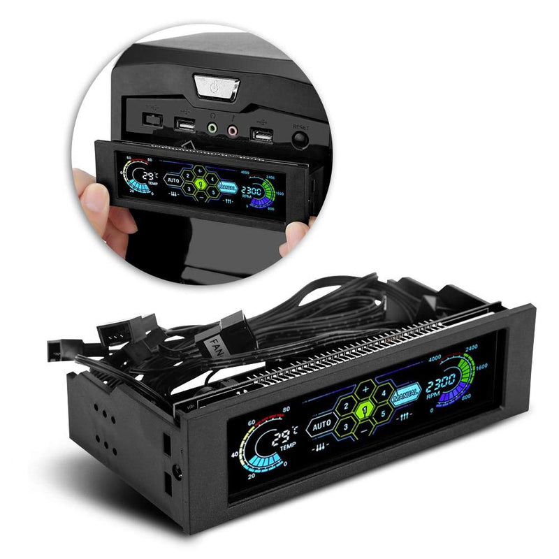 [Australia - AusPower] - Front LCD Panel for 5 Fans Speed Controller, CPU Temperature Sensor, Computer Cooling, Drive Bay, AUTO/Manual Mode Switch 