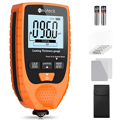 Neoteck Paint Thickness Gauge Car Paint Thickness Gauge with LCD Display for Steel and Aluminum Base Metal 0-1500μm Orange