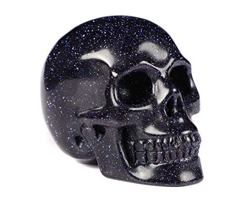 Skullis 2.0" Blue Sand Stone Crystal Skull, Hand Carved Gemstone Fine Art Sculpture, Reiki Healing Stone Statue.S991.