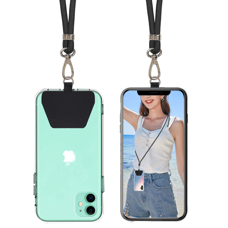 [Australia - AusPower] - SS Phone Lanyard, Cell Phone Lanyard with Adjustable Detachable Neckstrap and Phone Tether, Phone Strap Suitable for All Smartphones-Black Black 