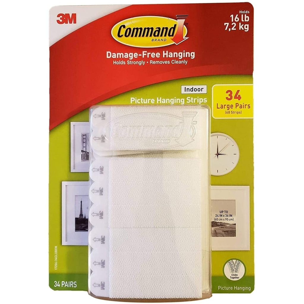 Command Indoor Picture Hanging Strips 34 Large Pairs, 68 Total Strips White 34 Pairs / 68 Large Strips