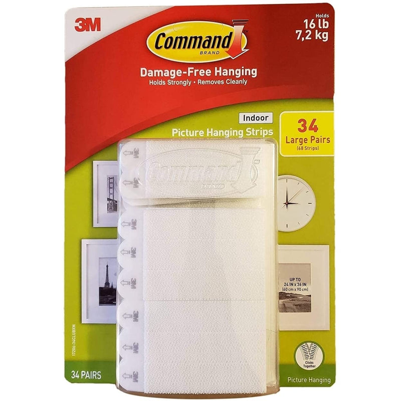 Command Indoor Picture Hanging Strips 34 Large Pairs, 68 Total Strips White 34 Pairs / 68 Large Strips