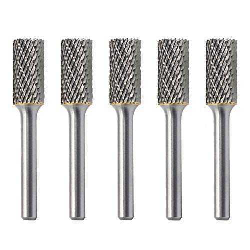 SB-5 5pcs Tungsten Carbide Burr Cylinder Shape Double Cut Rotary Burrs File(1/2''cutter Dia ， 1''Cutter Length) with 1/4'' (6.35mm) Shank dia SB-5-5PCS