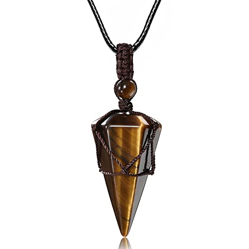 Top Plaza Mens Necklace, Gemstone Crystal Protection Pendant Necklace Yellow - Tiger Eye Stone