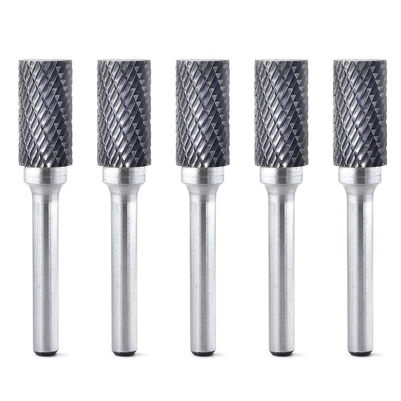 SA-5 5pcs Tungsten Carbide Burrs Cylinder Shape Double Cut Rotary Burr File(1/2” cutter Dia X 1”Cutter Length) with 1/4'' Shank dia,Pack of 5 SA-5-5PCS