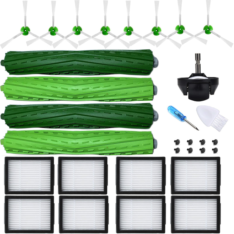 Parts accessories Compatible for iRobot Roomba e5 e6 i1 i2 i3 i4 i5 i6 i7 i8 j5 j6 j7 j8 and all Plus i e j Series Vacuum Cleaner 2 Set Roller Brushes 8 HEPA Filters 8 Side Brushes 1 caster wheel includes caster wheel