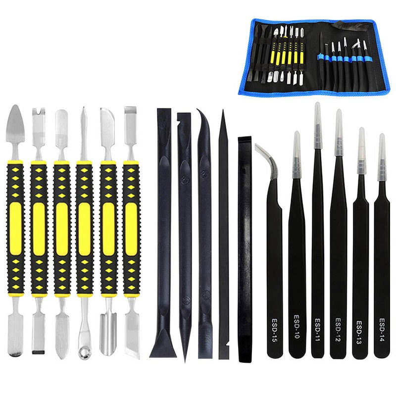 [Australia - AusPower] - 17 in 1 Electronics Repair Tools Opening Pry Tool Kit with Dual Ends Metal Spudgers and Black Tweezers for iPad Tablets Laptop Electronics Device Mobile Phone 17 PCS 