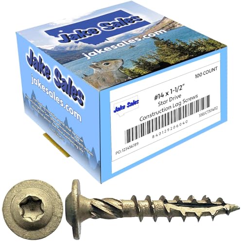 Jake Sales #14 x 1-1/2-inch bronze construction lag screws with Torx drive and modified truss washer heads, 100 count