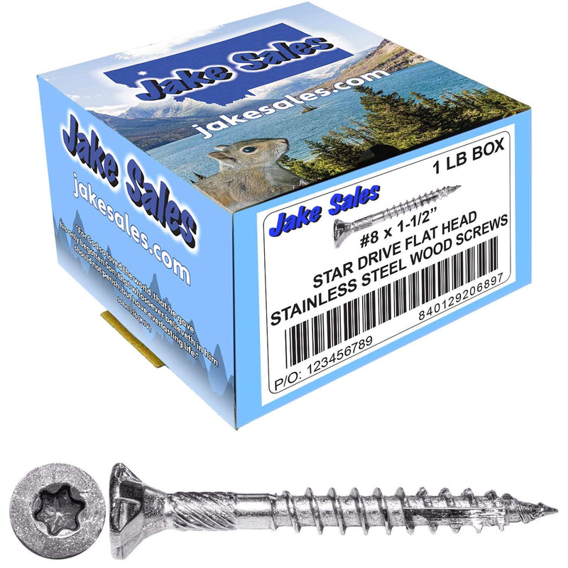 Jake Sales #8 x 1-1/2" Silver Star Stainless Steel Wood Screw Torx/Star Drive Head - Grade 305 Stainless Steel Torx/Star Drive Wood Screws - (1 Pound - 197 Approx. Screw Count) #8 x 1-1/2"1 POUND - 197 Approx. Screws
