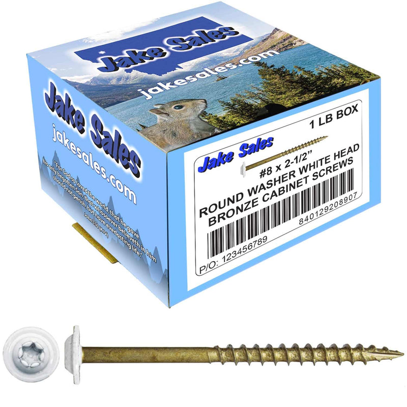 #8 x 2-1/2" Bronze Star Exterior Coated White Round Head - Cabinet Wood Screw Torx/Star Drive Head - Exterior Coated Torx/Star Drive Wood Screws - (1 Pound - 105 Approx. Screw Count) #8 x 2-1/2"- WHITE -1 lb ~105 Screws