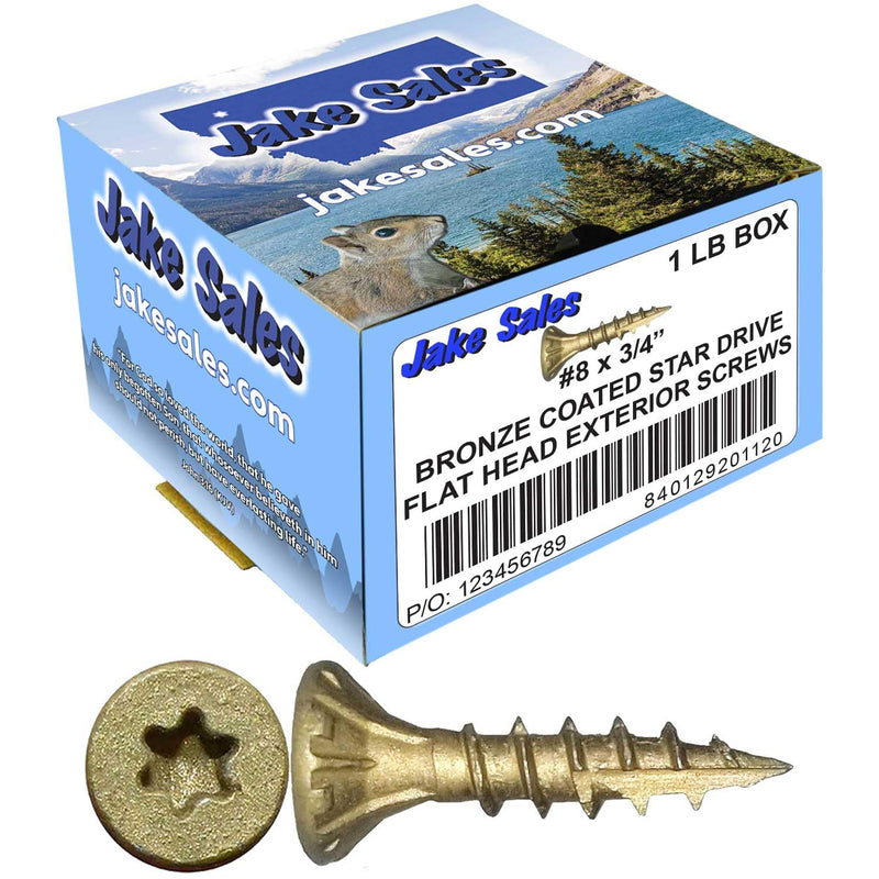 8 x 3/4" Bronze Coated Exterior Coated - ACQ Compatible Multipurpose Wood Screw -Torx/Star Drive Flat Head 1 Pound - 381 Screws #8 x 3/4" 1 POUND - 381 Screws