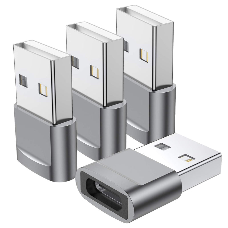 [Australia - AusPower] - USB C Female to USB Male Adapter (4-Pack), Type C to USB A Charger Converter for iPhone 15 14 13 12 11 Plus Pro Max, Samsung Galaxy S24 S23 S22 Ultra, Apple iWatch Watch Series 7 8 SE, AirPods, iPad Grey 