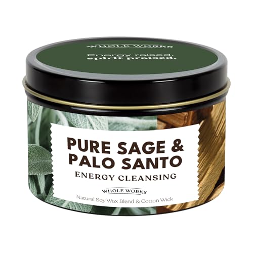 Premium Candle for Energy Cleansing – Natural Soy Wax Blend, Cotton Wick, Phthalate Free Scent, Scented Candles for Home Smudging, House Spiritual Protection, 6oz (Pure Sage & Palo Santo)