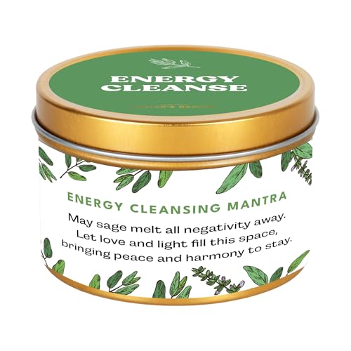 Premium Sage Candle with Energy Cleansing Mantra – Natural Soy Wax, Cotton Wick, Paraben and Phthalate-Free Scent, Non Toxic - Clean Scented Candles for New House, Housewarming, Smudging 6oz
