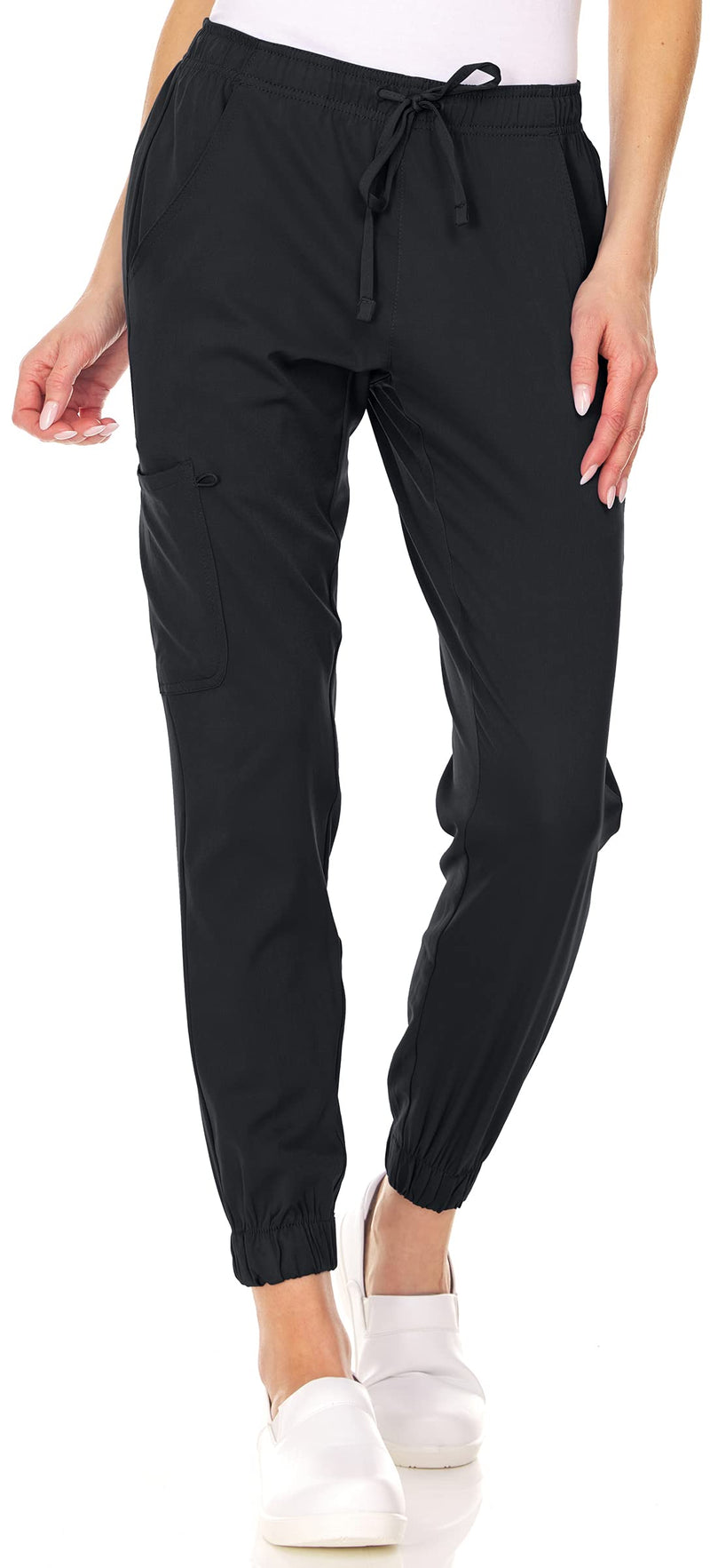 [Australia - AusPower] - MediChic Mini Marilyn Scrub Joggers 4-Way Stretch Elastic Waistband Four Pocket Jogger Pants Large Black 
