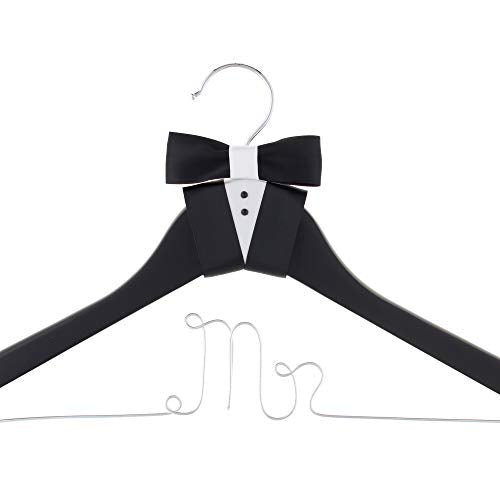 Ella Celebration Mr Wedding Groom Hanger Black Wooden and Silver Wire for Tuxedo or Suit, Hangers for Grooms and Weddings (Mr)