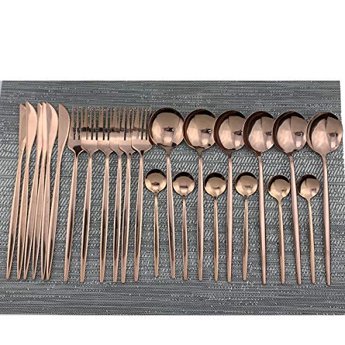 24-Piece Silverware Set - 18/10 Stainless Steel Reusable Utensils Forks Spoons Knives Set, Mirror Polished Cutlery Flatware Set, Great for Family Gatherings & Daily Use (6 set, Copper)