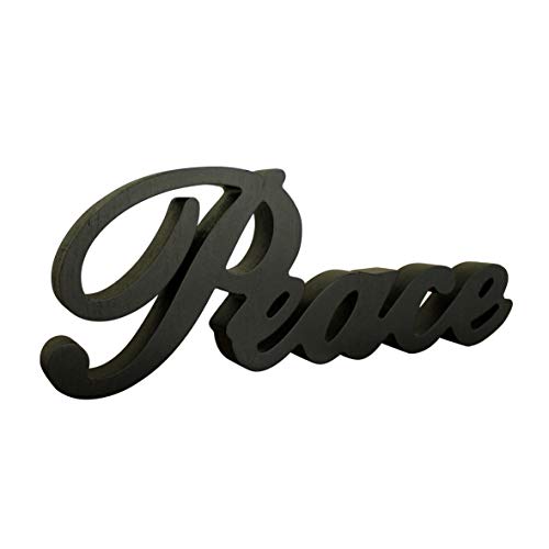 CVHOMEDECO. Matt Black Wooden Words Sign Free Standing Peace Desk/Table/Shelf/Home Wall/Office Decoration Art, 11 x 4-1/4 x 1 Inch