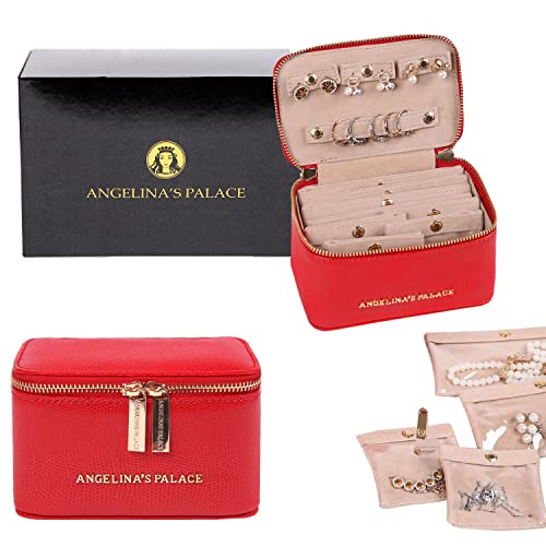 Angelina's Palace Snakeskin Pattern Jewelry Organizer Case Bridesmaid Gifts Travel Bag Vegan Leather Box for Necklace Earring Bracelet Ring(Red) Red