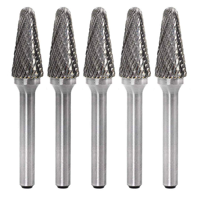 SL-4 5pcs Tungsten Carbide Burrs Cylinder Shape Double Cut Rotary Burr File(1/2" cutter Dia X 1"Cutter Length) with 1/4'' Shank dia,Pack of 5 SL-4 5PCS