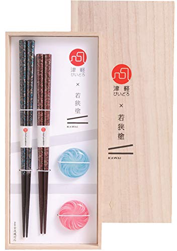 Kawai 028798 Chopsticks and Chopsticks Holder, Tsugaru Vidro x Wakasa, Painted Gift, Fine Snow, Made in Japan