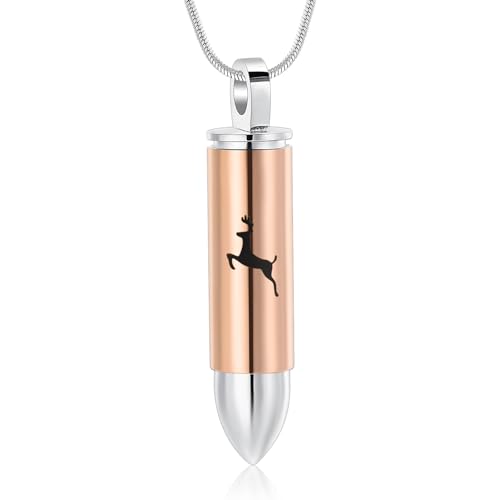 Deer Bullet Cremation Urn Necklace for Ashes Stainless Steel Memorial Cremation Jewelry for Loved One's Ashes Pendant Rose gold