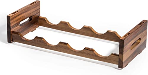 Kalmar Home acacia wood stackable wine rack with four bottle capacity, freestanding with dimensions 20.25" x 9" x 5".