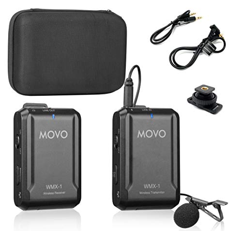 Movo WMX-1 2.4GHz Wireless Lavalier Microphone System Compatible with DSLR Cameras, Camcorders, iPhone, Android Smartphones, and Tablets (200' ft Audio Range) 1 Transmitter