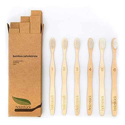 Bamboo Toothbrushes - Sustainable - Biodegradable - Pack of 6 - Vegan - Hard