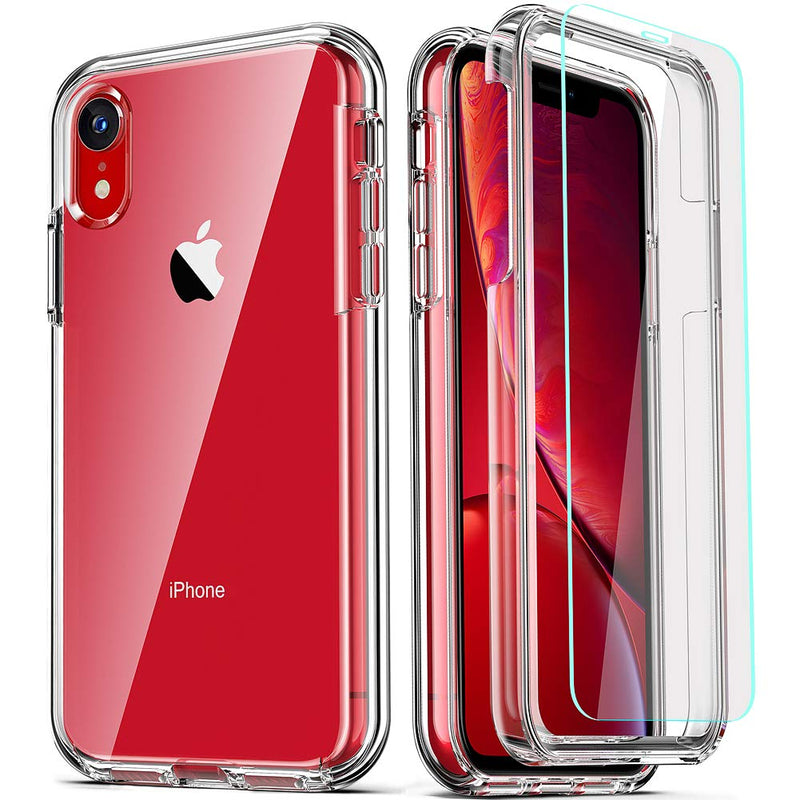[Australia - AusPower] - COOLQO Compatible for iPhone XR Case, with [2 x Tempered Glass Screen Protector] Clear 360 Full Body Coverage Hard PC+Soft Silicone TPU 3in1 [Heavy Duty Shockproof Defender] Phone Protective Cover 111_Clear XR 6.1 inch 
