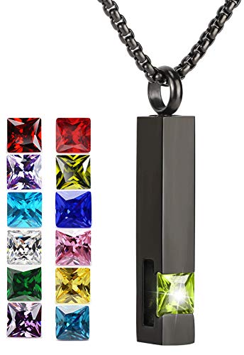 YOUFENG Urn Necklaces for Ashes Birthstone Cube Urns for Human Ashes Memorial Cremation Urn Locket Keepsake Ashes Jewelry August