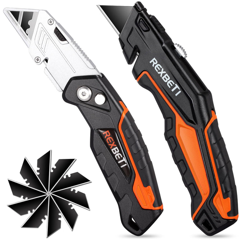 [Australia - AusPower] - REXBETI 2-Pack Utility Knife, SK5 Heavy Duty Retractable Box Cutter for Cartons, Cardboard and Boxes, Blade Storage Design, Extra 10 Blades Included（Total 18 Blades） 2 pack 