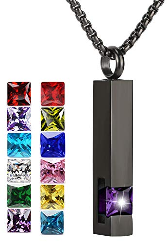 YOUFENG Urn Necklaces for Ashes Birthstone Cube Urns for Human Ashes Memorial Cremation Urn Locket Keepsake Ashes Jewelry February