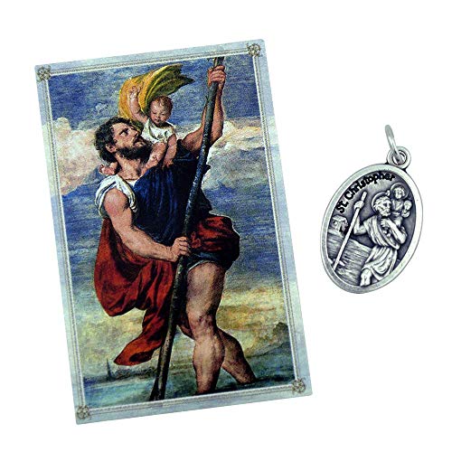 Saint and Holy Subject Medal | Comes with Image of Subject for Confirmation | Christian Jewelry (Saint Christopher)