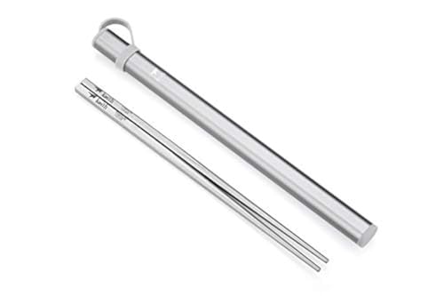 Keith titanium square chopsticks with gray aluminum case, sleek and durable for elegant dining.